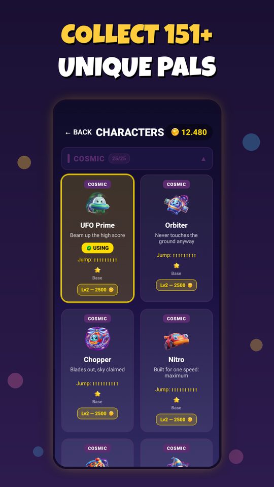 The character selection screen showing unlockable pals